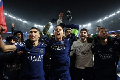 La joie des joueurs du PSG après leur victoire renversante face à Manchester City, en Ligue des champions, le 22 janvier 2025 au Parc des Princes