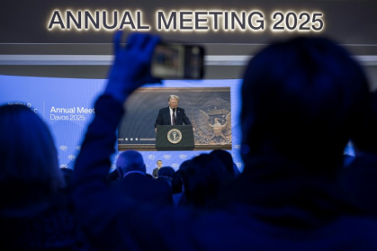 Donald Trump lors de son allocution en visioconférence à Davos le 23 janvier 2025 Donald Trump lors de son allocution en visioconférence à Davos le 23 janvier 2025