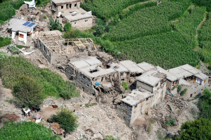 Vue aérienne de maisons endommagées à la suite de séismes dans le village de Mazar Dara, situé dans le district de Nurgal (province de Kounar), dans l'est de l'Afghanistan, le 1er septembre 2025 - Wakil Kohsar (AFP) Vue aérienne de maisons endommagées à la suite de séismes dans le village de Mazar Dara, situé dans le district de Nurgal (province de Kounar), dans l'est de l'Afghanistan, le 1er septembre 2025 - Wakil Kohsar (AFP)
