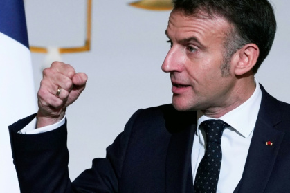 Le président français Emmanuel Macron lors de la Conférence des ambassadeurs à l'Elysée, à Paris, le 8 janvier 2026 - Michel Euler (AFP)